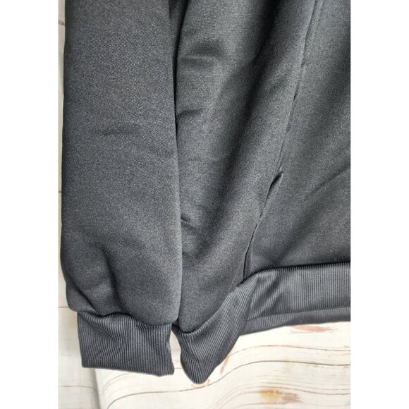 Solid Black 100% Polyester Long Sleeve Hooded Sweatshirt with Drawstring - Picture 7 of 10